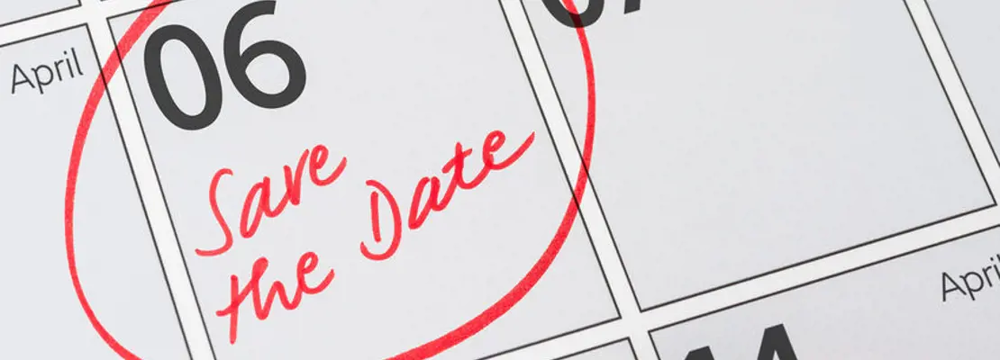 A calendar date marked number six circled in red with red writing saying save the date.