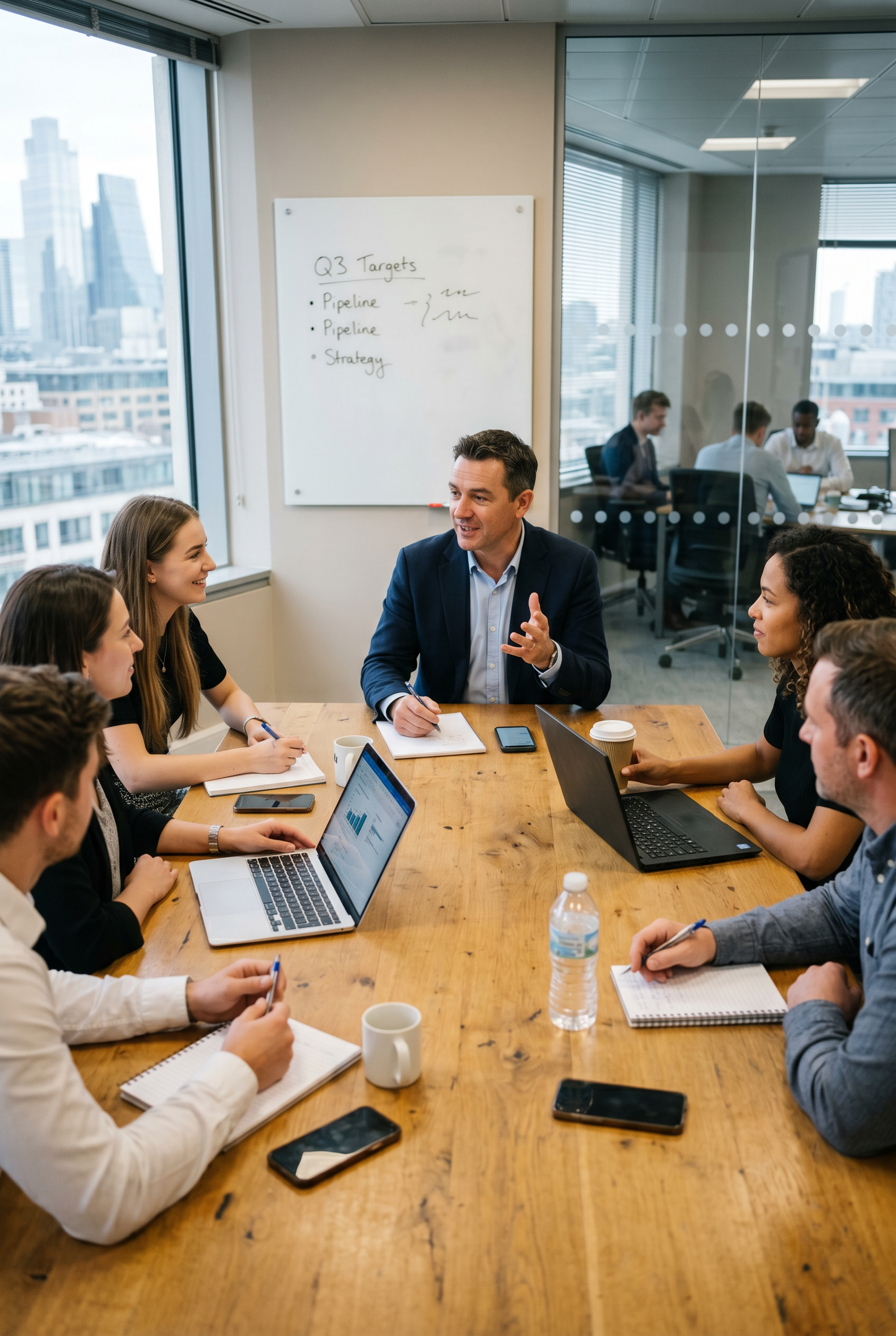 Manager holding a meeting with his team
