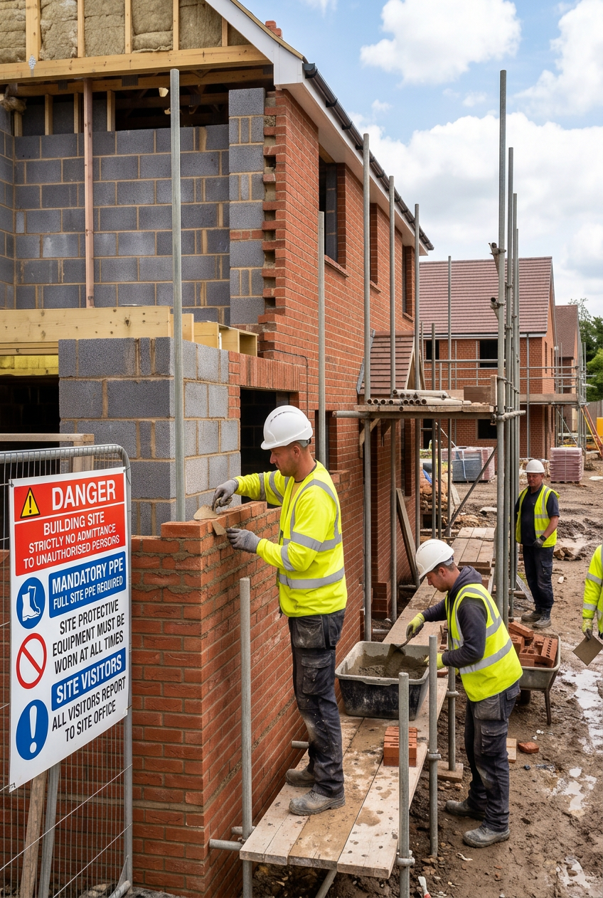 team of construction workers on a building site in the UK