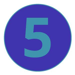 The number 5 in a blue circle with a team border