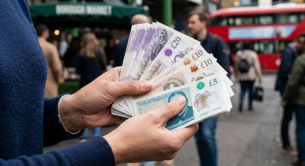 Close up of someone holding money in London