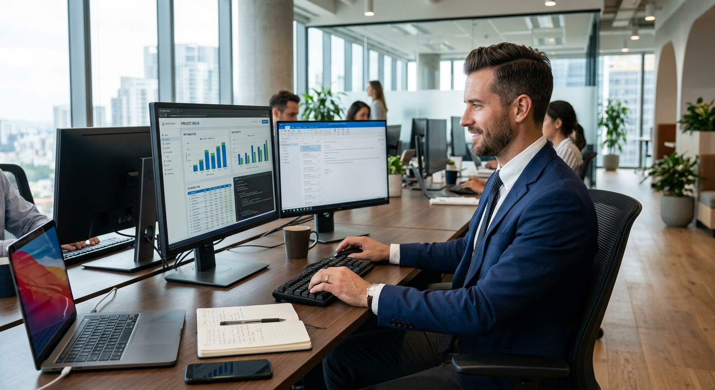 Man in an office working at their desk